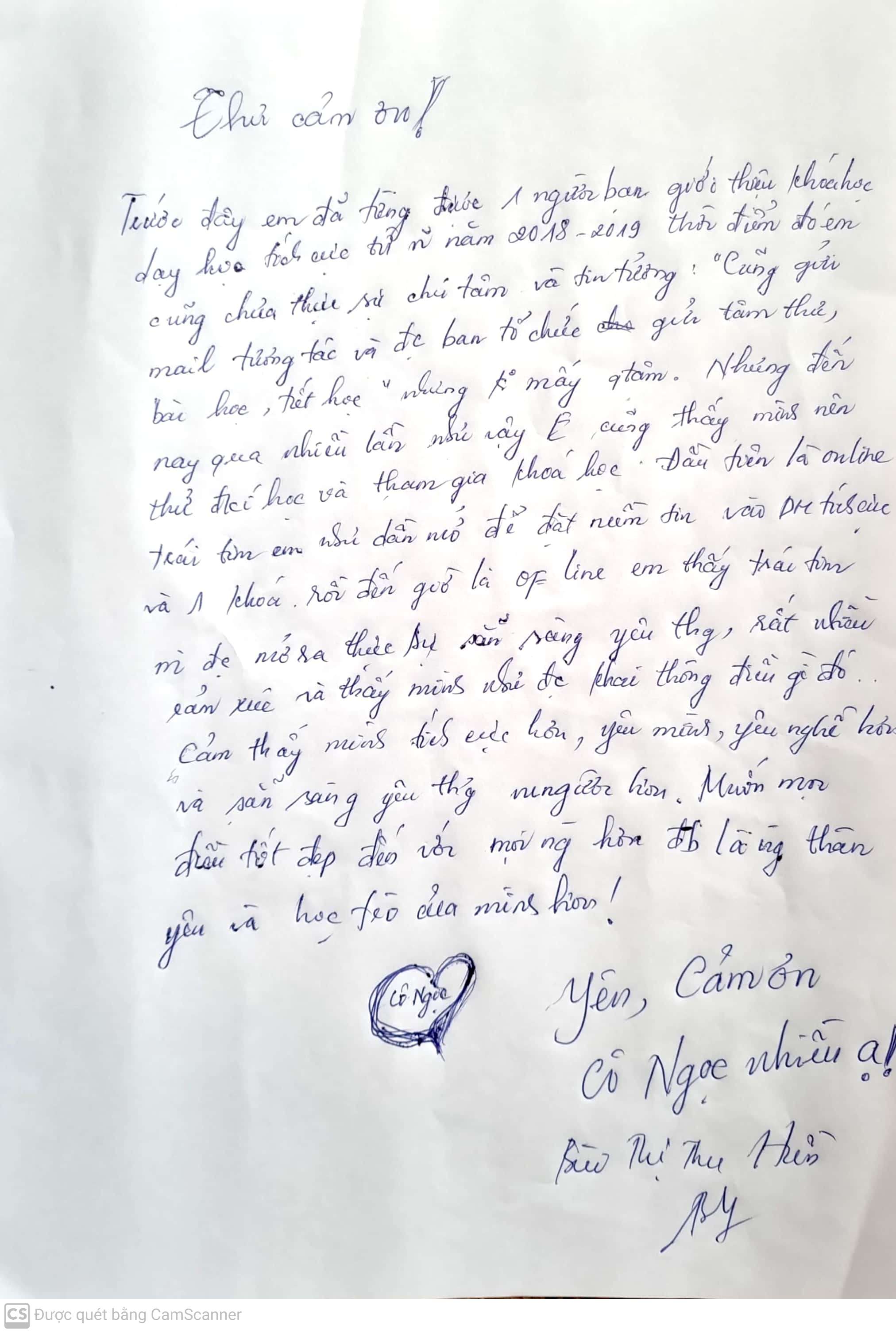 Thư viết tay học viên 10