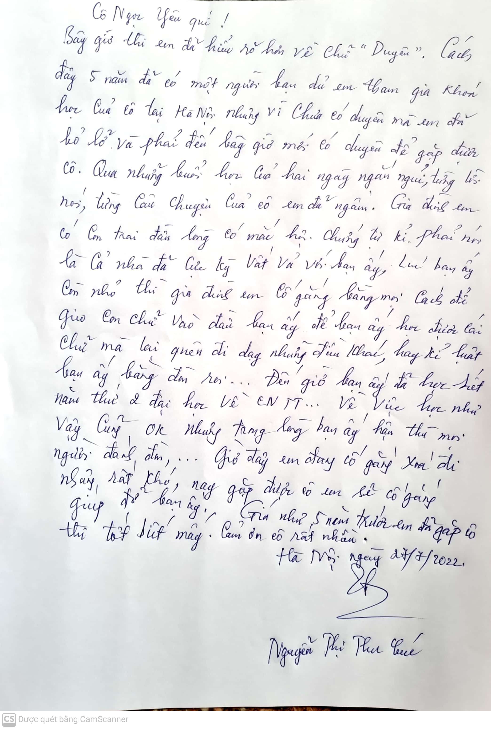 Thư viết tay học viên 11