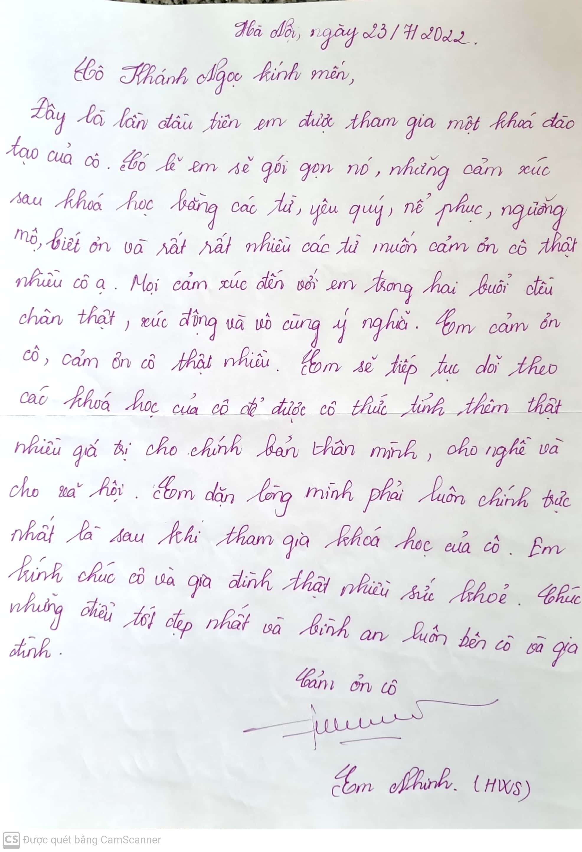 Thư viết tay học viên 18