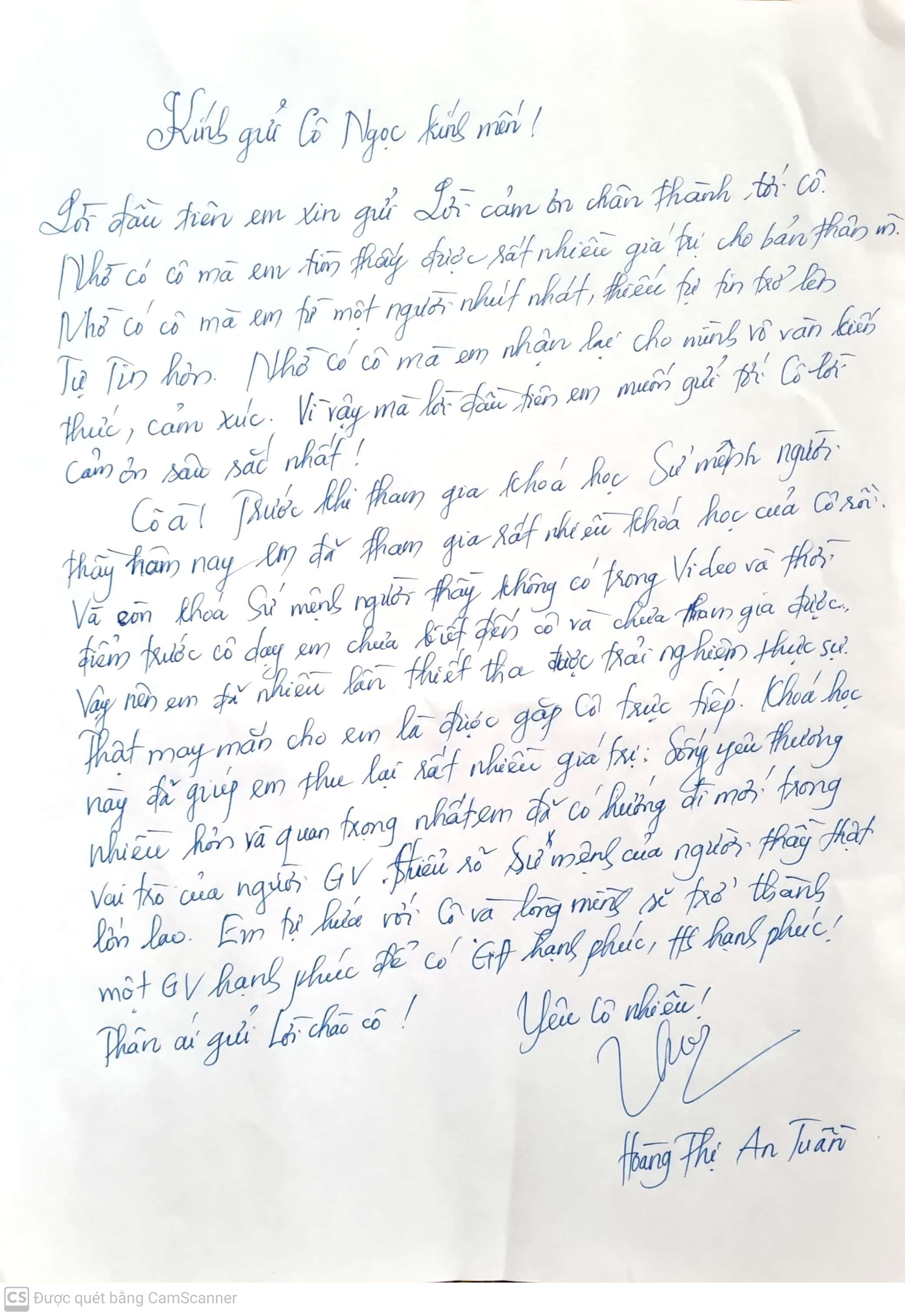 Thư viết tay học viên 8